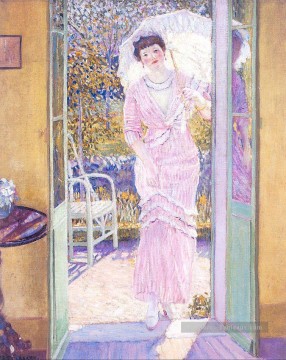 Dans la porte Good Morning Impressionniste femmes Frederick Carl Frieseke Peinture à l'huile